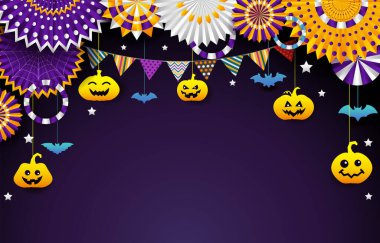 Kağıttan korkunç dekorasyonlu Cadılar Bayramı Yatay Arkaplanı, Düzenlenebilir Gradyan