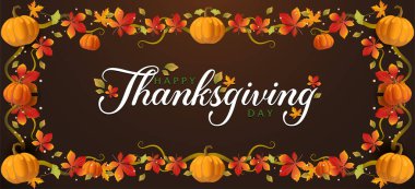 Balkabağı, yeşillik ve metin ve yatay arkaplan için kopyalama alanı ile Şükran Günü afişi