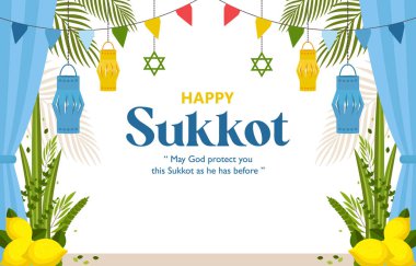 Düz dizaynlı Mutlu Sukkot pankart şablonu