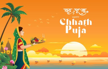 Güneş Festivali Hindistan için mutlu Chhath Puja Holiday arka plan