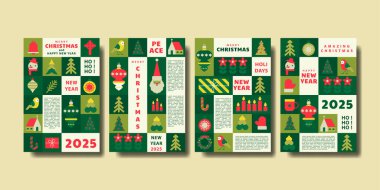 Mutlu Noeller ve mutlu yıllar tebrik kartı koleksiyonu modern minimalist geometrik tarzda