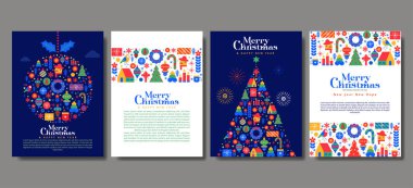 Modern minimalist geometrik tarzda mutlu noel tebrik kartları koleksiyonu