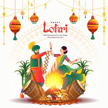 Punjab Hindistan arkaplanlı Mutlu Lohri Festivali