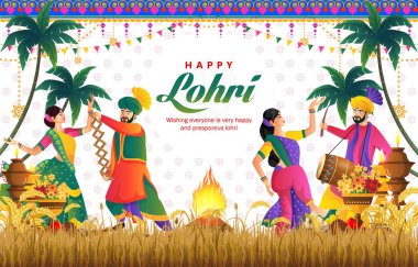 Punjab Hindistan 'ın Mutlu Lohri festivali yatay arkaplanının gradyan renk konseptiyle canlandırılması