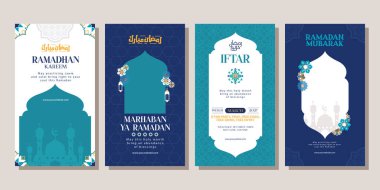 Tebrik kartı, ticari afiş, kapak, sosyal medya için modern ramazan poster koleksiyonu. vektör illüstrasyonu