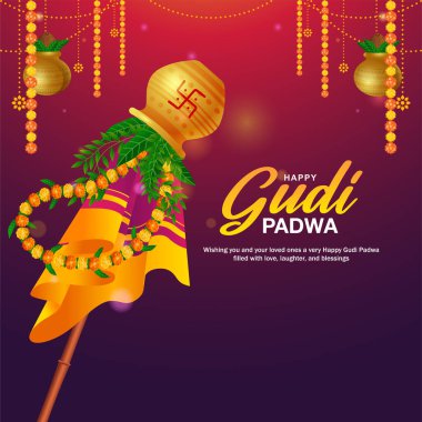 Hindistan Kutlaması için dekore edilmiş Gudi Padwa Festivali 'niz kutlu olsun. vektör 10
