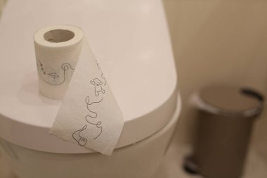 children's drawings toilet paper, stands in the toilet, modern toilet paper design