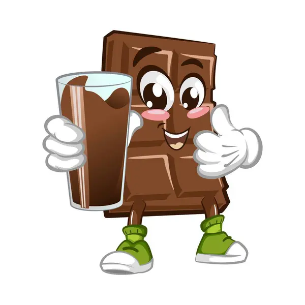 Lindo Personaje Barra Chocolate Con Cara Divertida Con Vaso Chocolate — Archivo Imágenes Vectoriales
