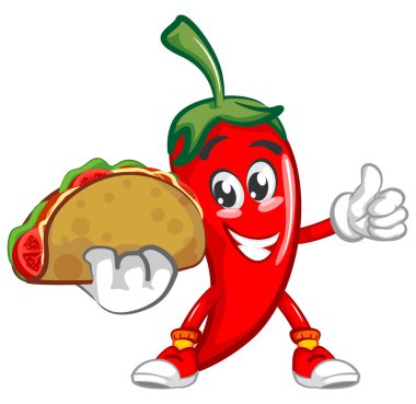 Vektör maskot karakteri çizimi lezzetli taco getiriyor.