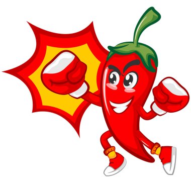 Vektör maskot karakteri çizimi acılı yumruklarını boks eldivenleriyle sallıyor.