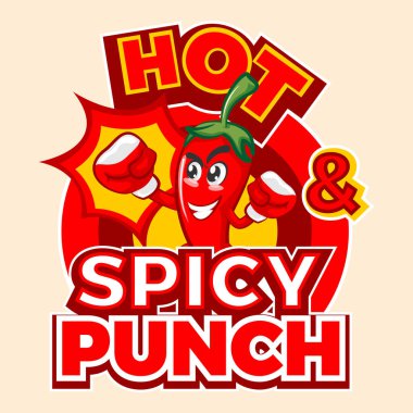 Vektör maskot karakteri çizimi süper baharatlı biber logosu baharatlı boks eldivenleri ile sıcak ve baharatlı.