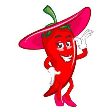 Vektör maskot karakteri güzel geniş şapkalı seksi biber çizimi