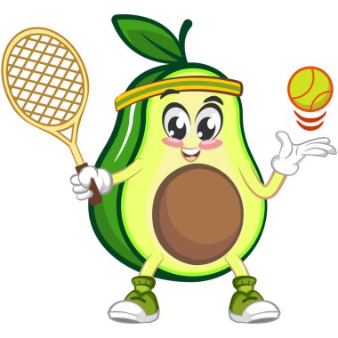 avokado şirin çizgi film maskotu illüstrasyon vektörü tenis oynuyor
