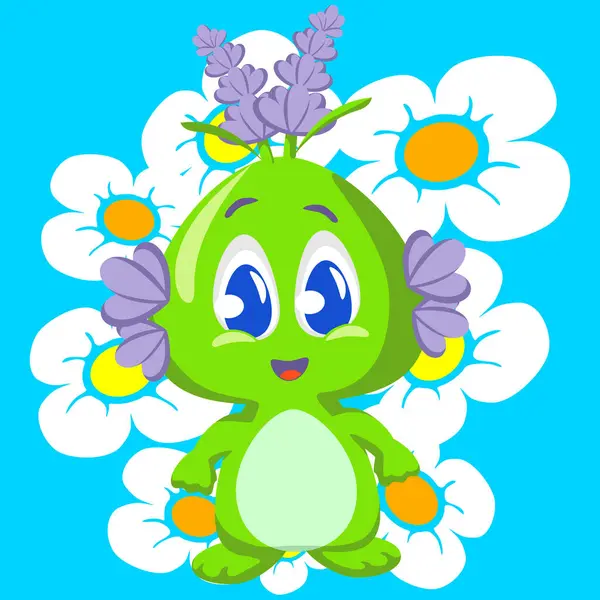 Vector Mascot Cartoon Illustration Cute Imaginary Nature Lavender Creature Floral — Stock Vector