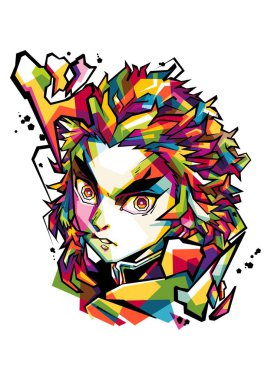 Anime İblis Avcısı Kimetsu No Yaiba 'dan Rengoku WPAP pop sanat tarzında