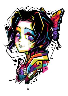 Anime İblis Avcısı Kimetsu No Yaiba 'dan Shinobu Kocho WPAP pop sanat tarzında