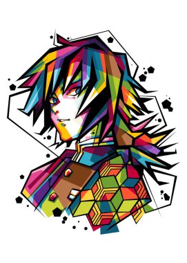 WPAP pop sanatında Anime İblis Avcısı Kimetsu No Yaiba 'dan Giyu Tomioka