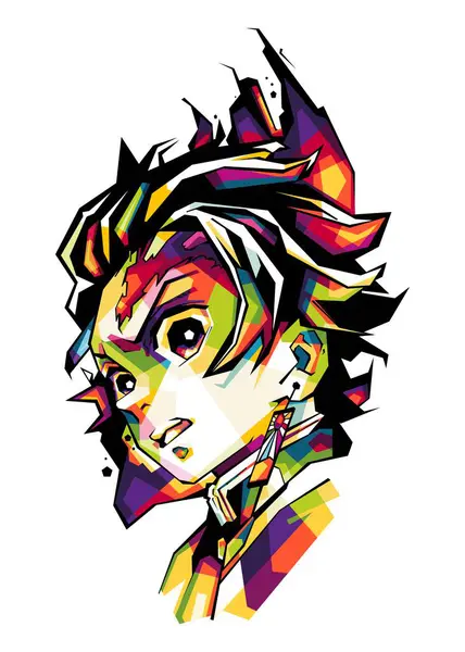 stock vector Tanjiro from anime Demon Slayer Kimetsu No Yaiba in WPAP pop art style