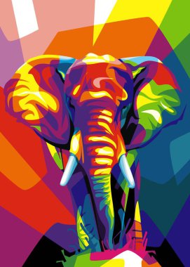 WPAP pop sanat tarzında Renkli Fil Resimleri