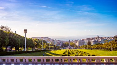 View of Lisbon in Portugal showcasing the Parque Eduardo VII Park with its famous hedge maze.
