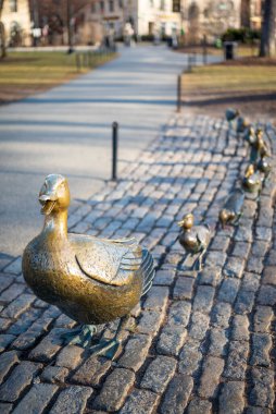 Boston, Massachusetts, ABD 'deki Boston Halk Gardı ve Boston Commons' ın tarihi mimarisinin görüntüsü.