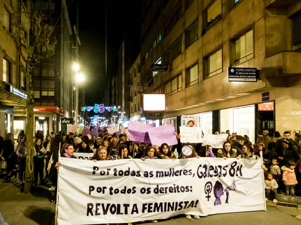 Pontevedra Spain March 2019 Feminist Demonstration Abuse Defense Women Rights — Stock Photo, Image