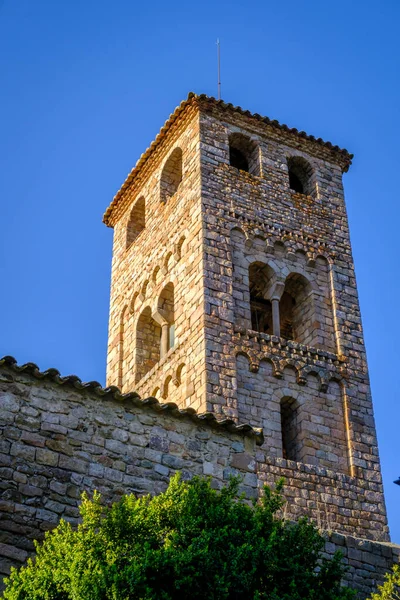 Wieża Kościoła San Vicente Espinelves Romańskim Stylu Espinelves Osona Katalonii — Zdjęcie stockowe