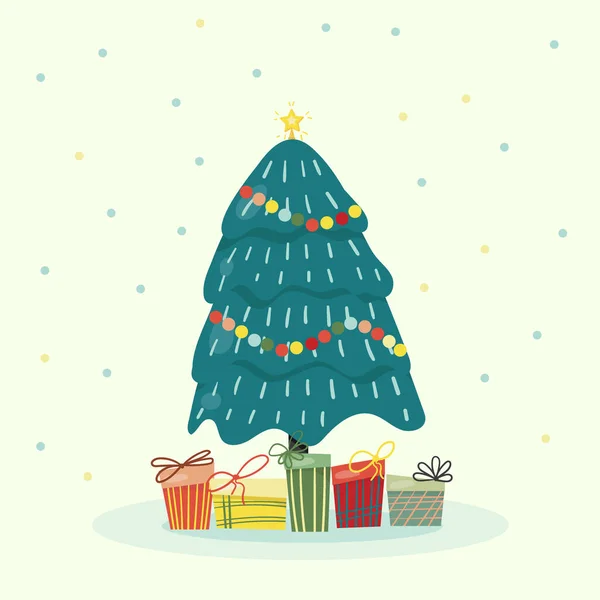Christmas Card Christmas Tree Gifts — Stock Vector