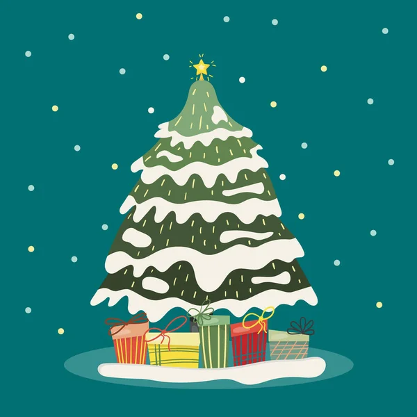 有圣诞树和礼物的圣诞卡 — 图库矢量图片
