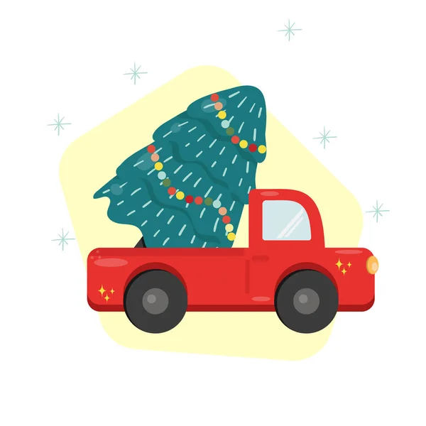 有车有树的圣诞卡 — 图库矢量图片