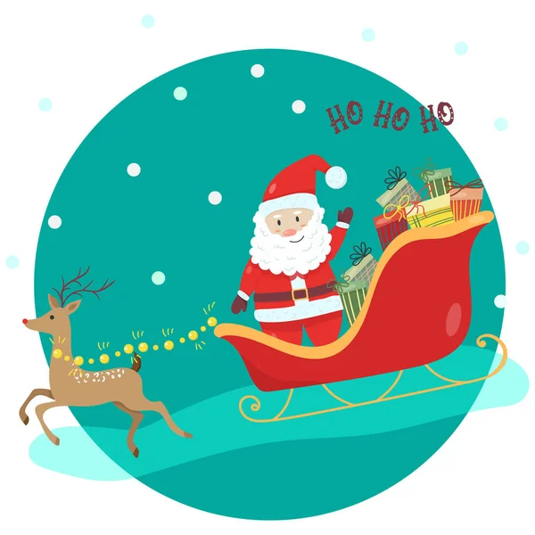 Merry Christmas Happy New Year Santa Claus Christmas Card Deer — Stock Vector