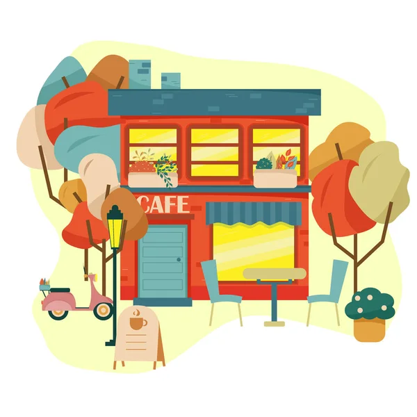 Café Ville Restaurant Rue Design Plat — Image vectorielle