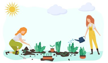 Gardening people set, spring.flat vector concept illustration of diverse people -men and women, doing hobby garden work.Spring gardening concept