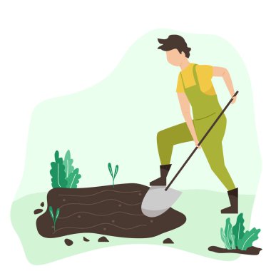 Gardening people spring. flat vector concept illustration men, doing hobby garden work.Spring gardening concept