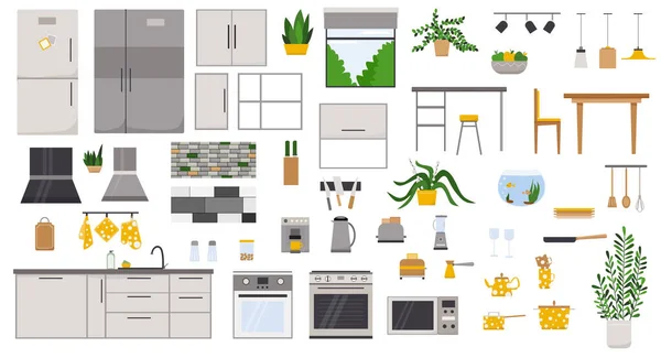 Küchen Innenausstatter Mit Möbeln Flache Vektorillustration — Stockvektor