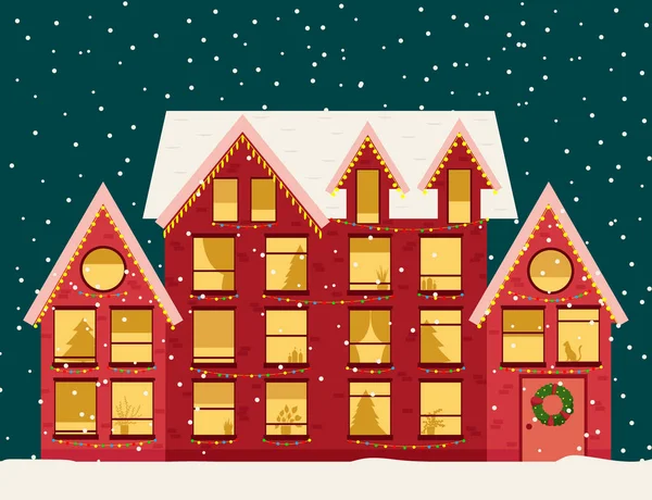 Weihnachtshaus Mit Countdown Fenster Frohe Weihnachten Vektorillustration — Stockvektor