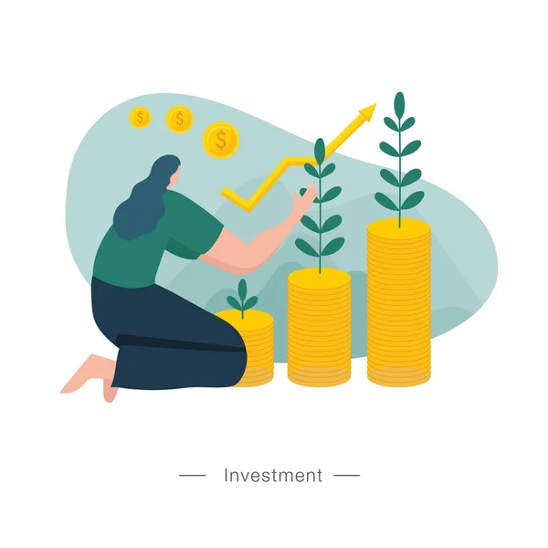 Érméket Halmoz Fel Beruházás Növekedés Finanszírozása Üzleti Koncepció — Stock Vector
