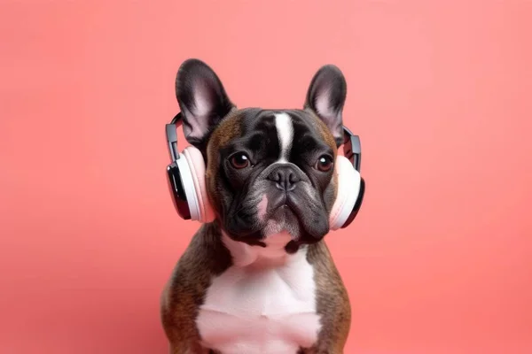 Dog with headphones , digital ai art