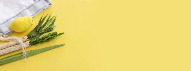 Sukkot Yahudi Festivali. Geleneksel semboller (dört tür): Etrog (citron), lulav (palmiye dalı), hadas (mersin ağacı), arava (söğüt ağacı))