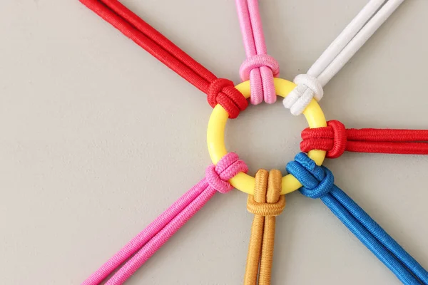 Konzeptbild Von Einheit Und Teamwork Zusammengebundene Seile Als Symbol Der — Stockfoto