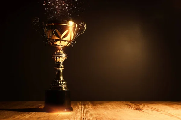 Koyu Arkaplan Üzerine Parlak Örtülü Altın Bir Kupa Görüntüsü — Stok fotoğraf