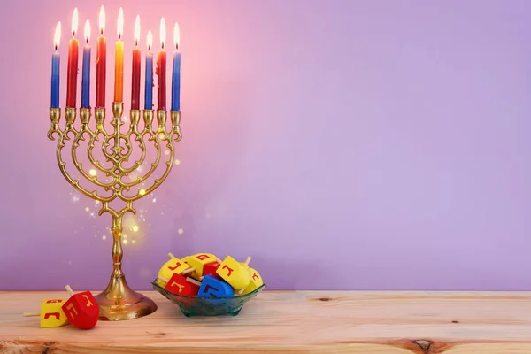 Θρησκευτική Εικόνα Της Εβραϊκής Διακοπές Hanukkah Φόντο Μενόρα Παραδοσιακά Κηροπήγια — Φωτογραφία Αρχείου