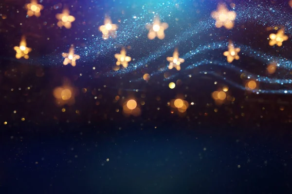 Natale Caldo Ghirlanda Oro Luci Sfondo Scuro Con Glitter Sovrapposizione — Foto Stock