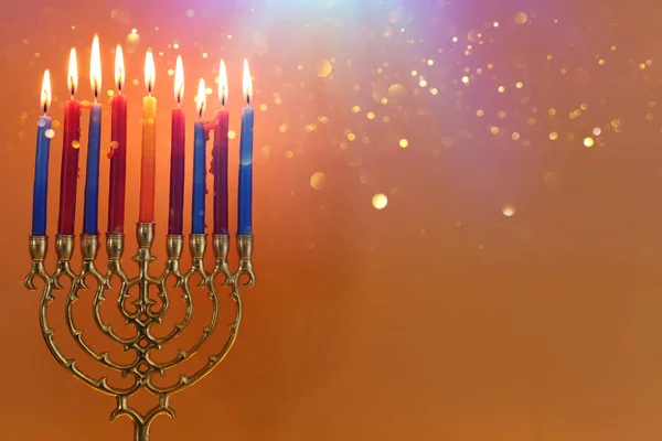 Immagine Della Festa Ebraica Hanukkah Con Menorah Candelabro Tradizionale Candele — Foto Stock