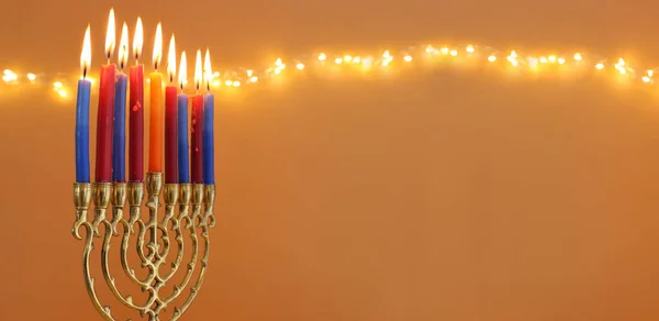 Afbeelding Van Joodse Vakantie Chanoeka Met Menorah Traditionele Kandelaar Kaarsen — Stockfoto
