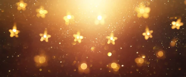 Kerstmis Warm Goud Slinger Lichten Donkere Achtergrond Met Glitter Overlay — Stockfoto