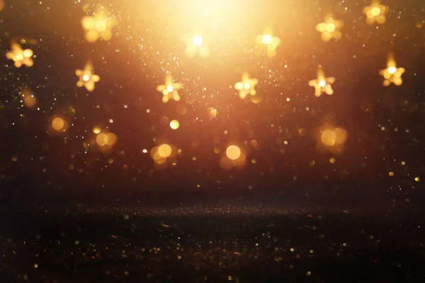Рождественский Теплый Золотой Гирлянды Огни Темном Фоне Блеском Накладывается — стоковое фото