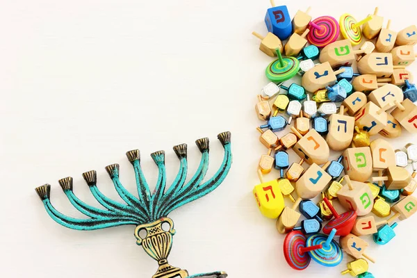 Religion Image Jewish Holiday Hanukkah Background Menorah Traditional Candelabra Spinning — Stock Photo, Image