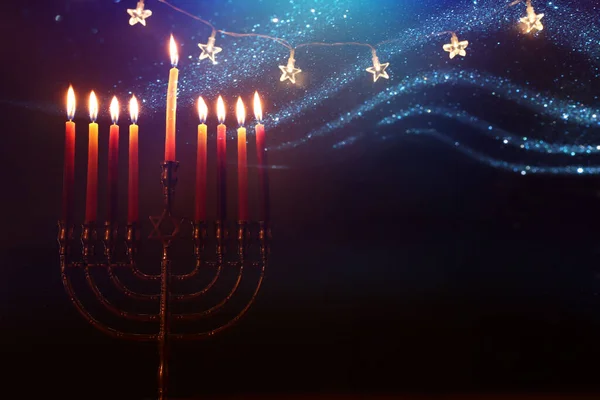 Εικόνα Από Εβραϊκές Διακοπές Χάνουκα Μενόρα Παραδοσιακά Κηροπήγια Και Κεριά — Φωτογραφία Αρχείου