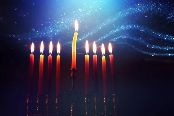 Εικόνα Από Εβραϊκές Διακοπές Χάνουκα Μενόρα Παραδοσιακά Κηροπήγια Και Κεριά — Φωτογραφία Αρχείου